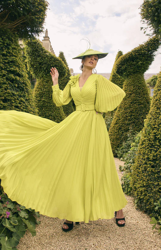 Veni Infantino Lime V-Neckline A-Line Satin Dress
