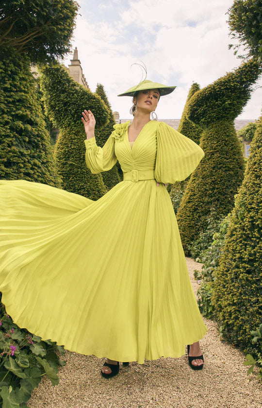 Veni Infantino Lime V-Neckline A-Line Satin Dress
