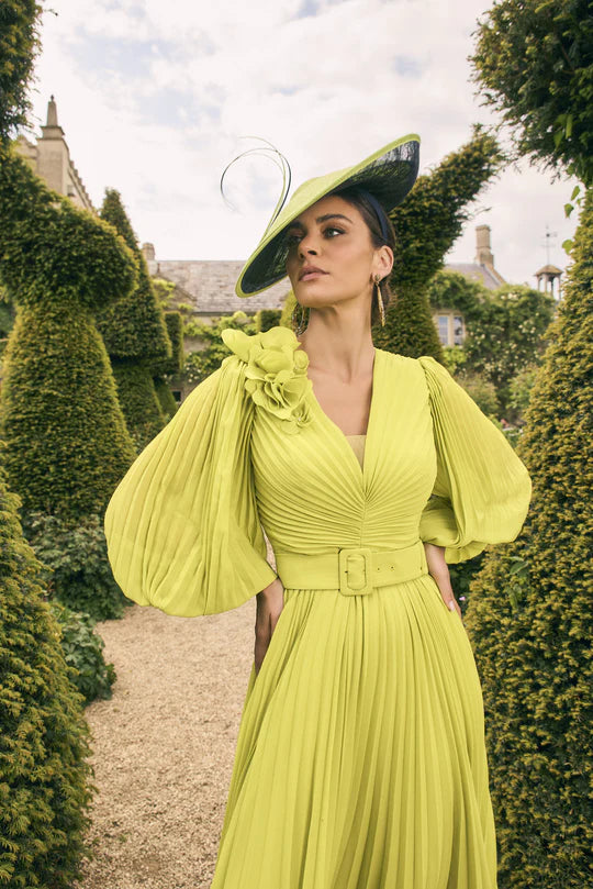 Veni Infantino Lime V-Neckline A-Line Satin Dress