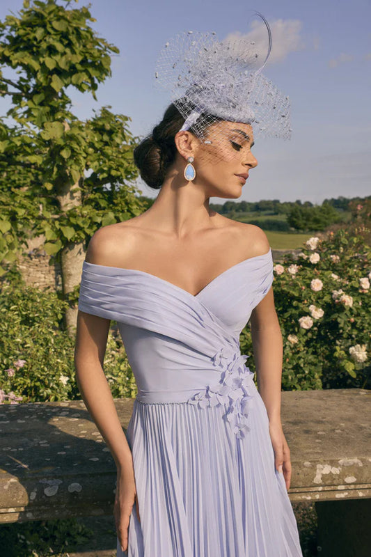 Veni Infantino Powder Blue Off-Shoulder A-Line Chiffon Dress