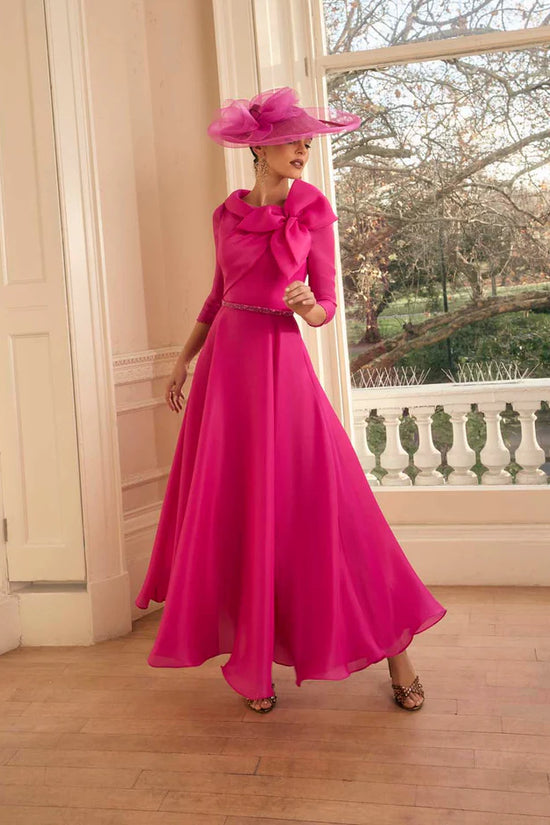 Veni Infantino Party Pink Tea-Length Dress with Bow Detail