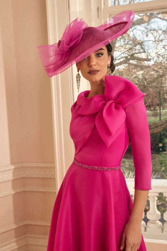 Veni Infantino Party Pink Tea-Length Dress with Bow Detail