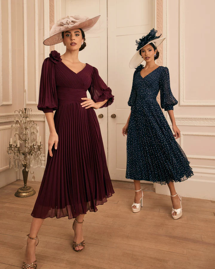 Veni Infantino Navy/Ivory Polka Dot A-Line Midi Dress