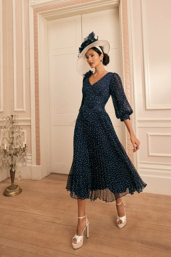 Veni Infantino Navy/Ivory Polka Dot A-Line Midi Dress