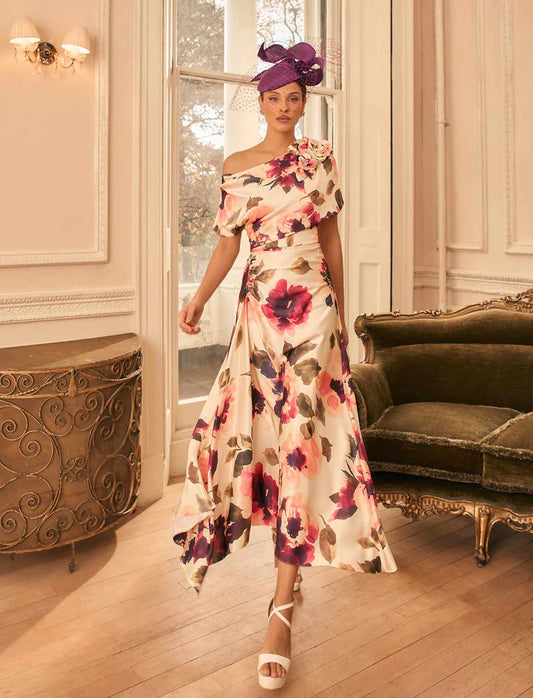 Veni Infantino Floral Print Off-Shoulder Midi Dress