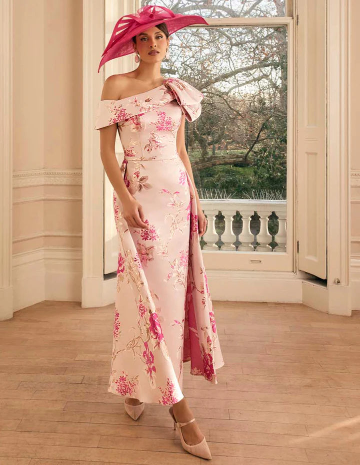 Veni Infantino Almond/Hot Pink Floral Jacquard Dress