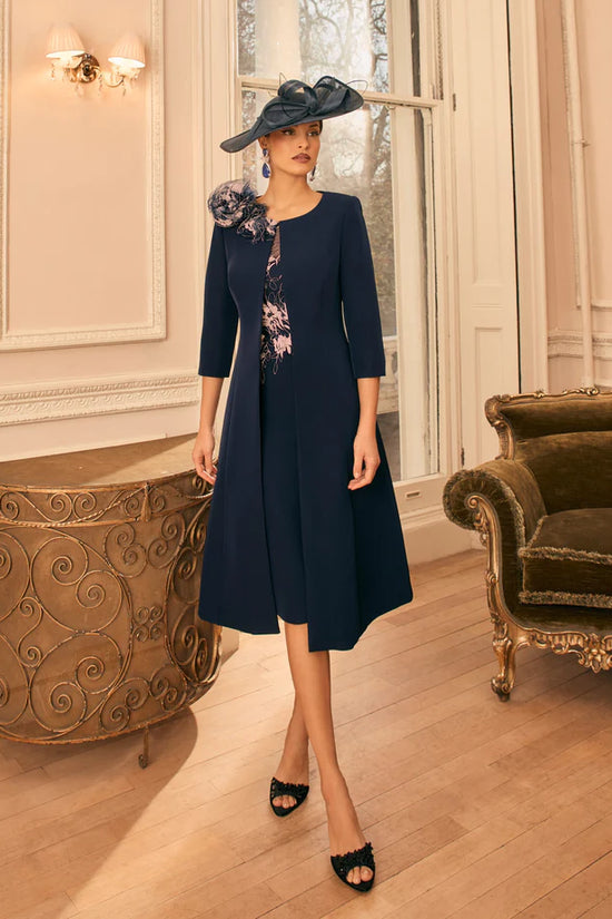 Veni Infantino Navy/Ivory Lace Overlay Dress with Matching Coat
