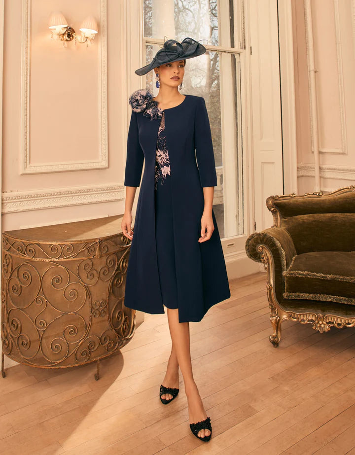 Veni Infantino Navy/Ivory Lace Overlay Dress with Matching Coat