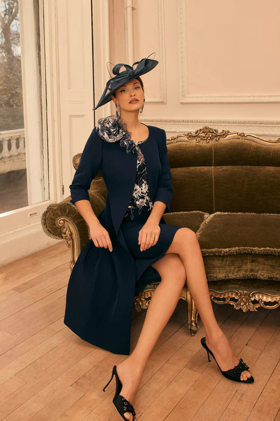 Veni Infantino Navy/Ivory Lace Overlay Dress with Matching Coat