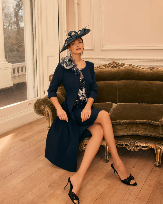 Veni Infantino Navy/Ivory Lace Overlay Dress with Matching Coat