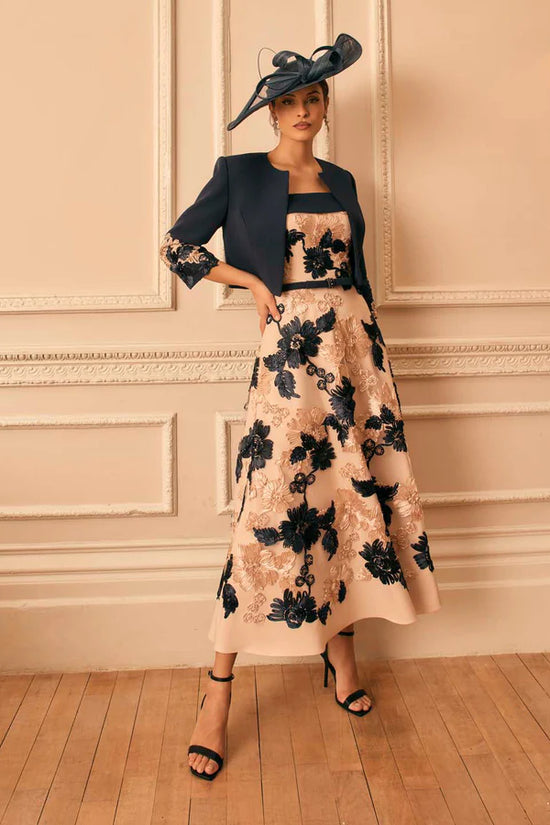 Veni Infantino Navy/Blush Two-Piece Dress & Cropped Jacket