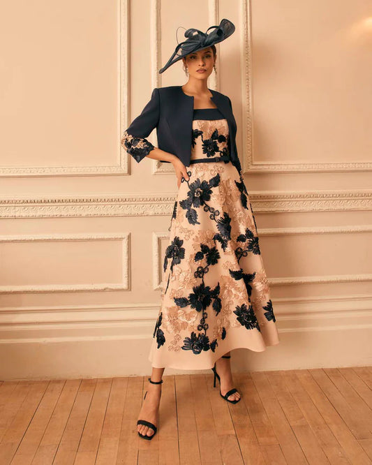 Veni Infantino Navy/Blush Two-Piece Dress & Cropped Jacket