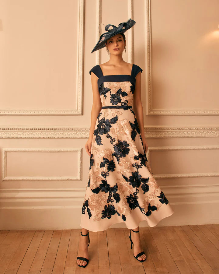 Veni Infantino Navy/Blush Two-Piece Dress & Cropped Jacket