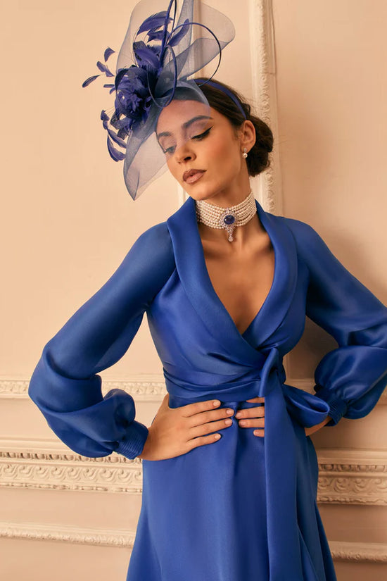 Veni Infantino Azure Wrap-Style Bodice lantern Sleeves Dress