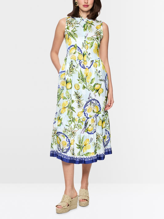 Marc Cain White Lemon and Olive Print Viscose Dress
