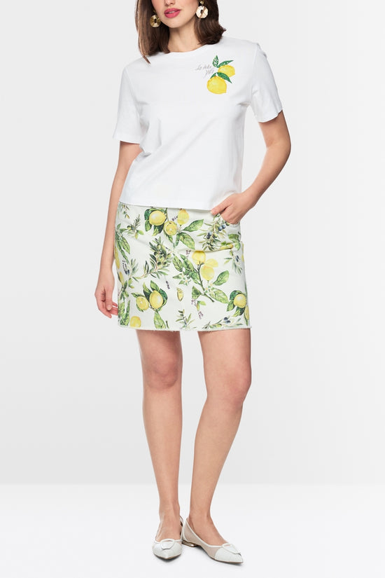 Marc Cain Sports White Crew Neck T-Shirt with Lemons