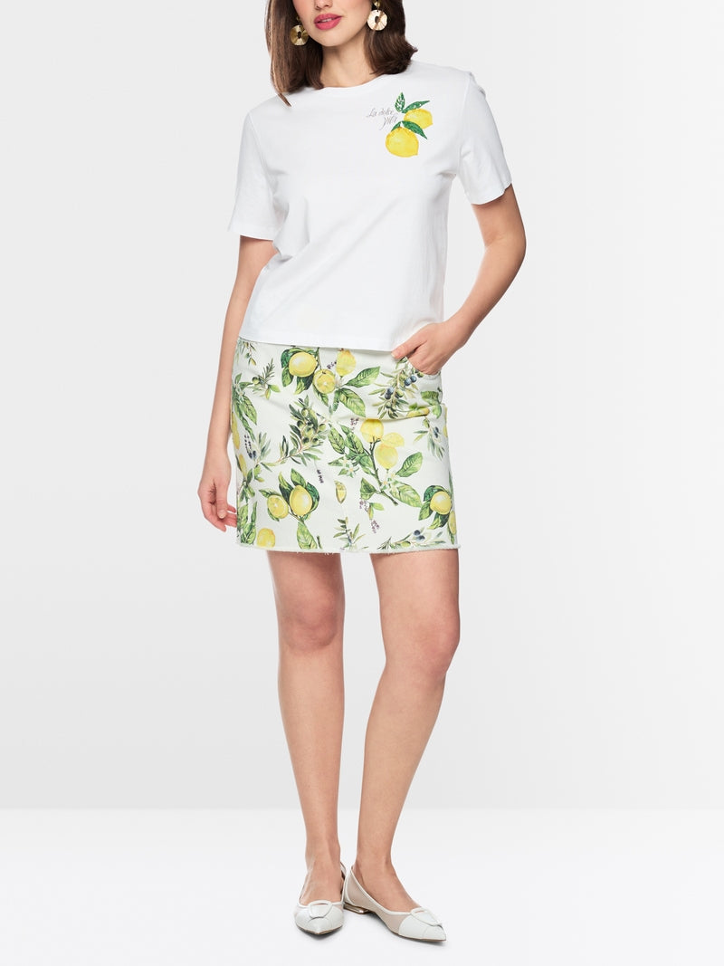 Marc Cain Sports White Crew Neck T-Shirt with Lemons