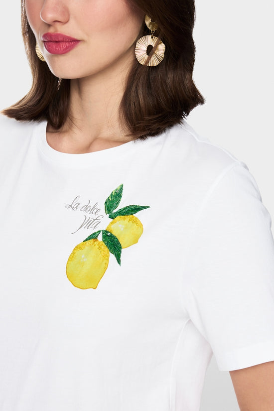 Marc Cain Sports White Crew Neck T-Shirt with Lemons