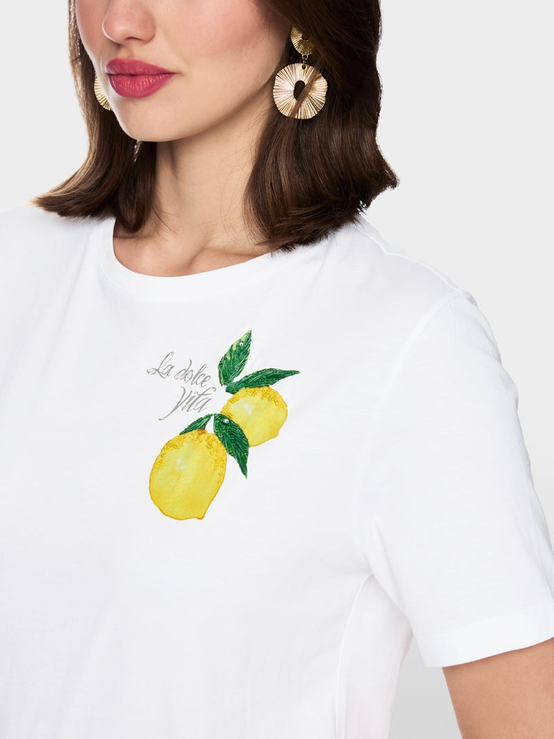 Marc Cain Sports White Crew Neck T-Shirt with Lemons