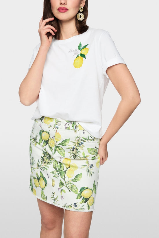 Marc Cain Sports White Crew Neck T-Shirt with Lemons