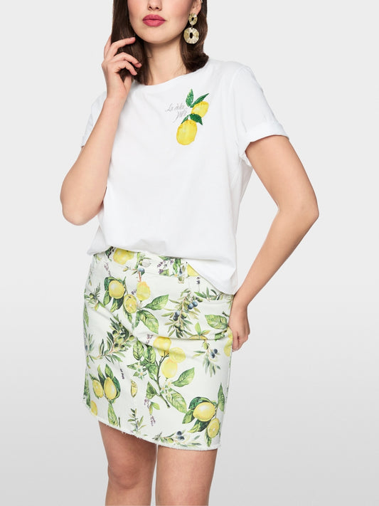 Marc Cain Sports White Crew Neck T-Shirt with Lemons