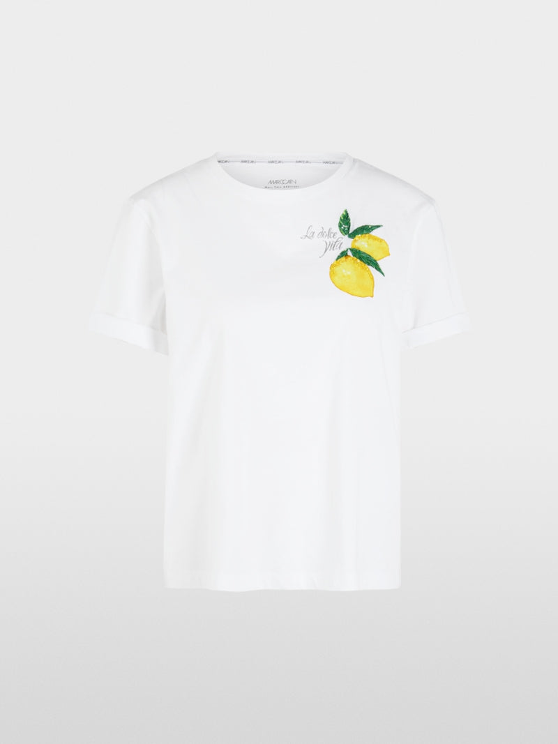 Marc Cain Sports White Crew Neck T-Shirt with Lemons