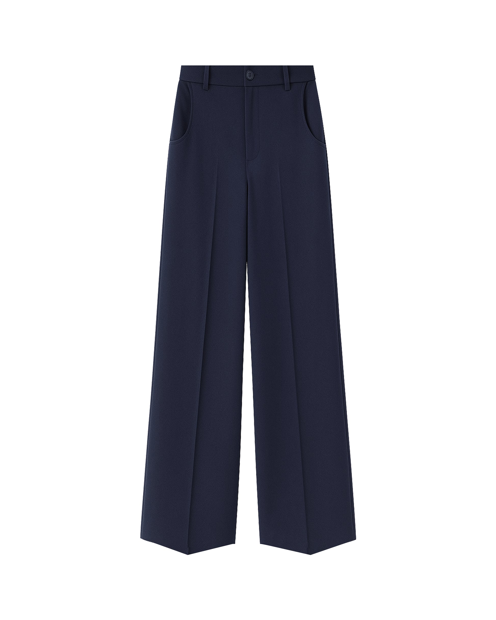 Beatrice b Dark Blue Wide Leg Tailored Trousers with Pockets & Belt Loops