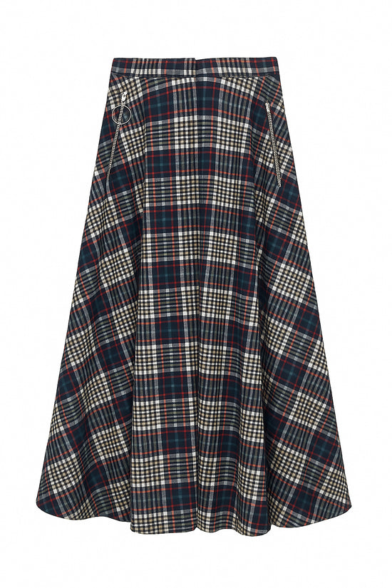 Beatrice B Tartan Print Culottes Wide Leg Cropped with Zip Pockets & Belt Loops