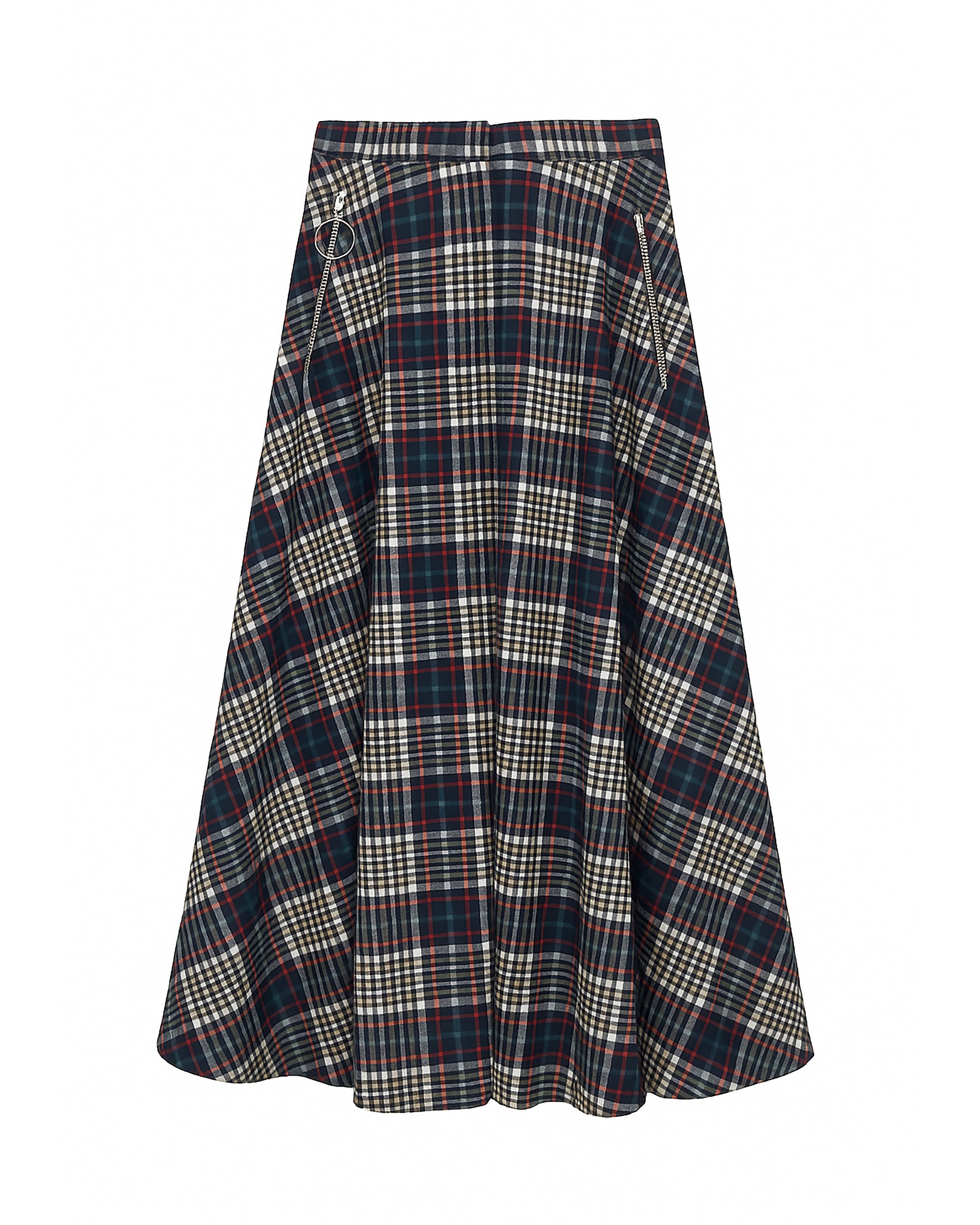 Beatrice B Tartan Print Culottes Wide Leg Cropped with Zip Pockets & Belt Loops