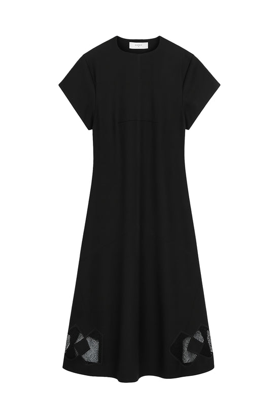 Beatrice B Black Midi Dress Round Neck Short Sleeve Fit & Flare Dress