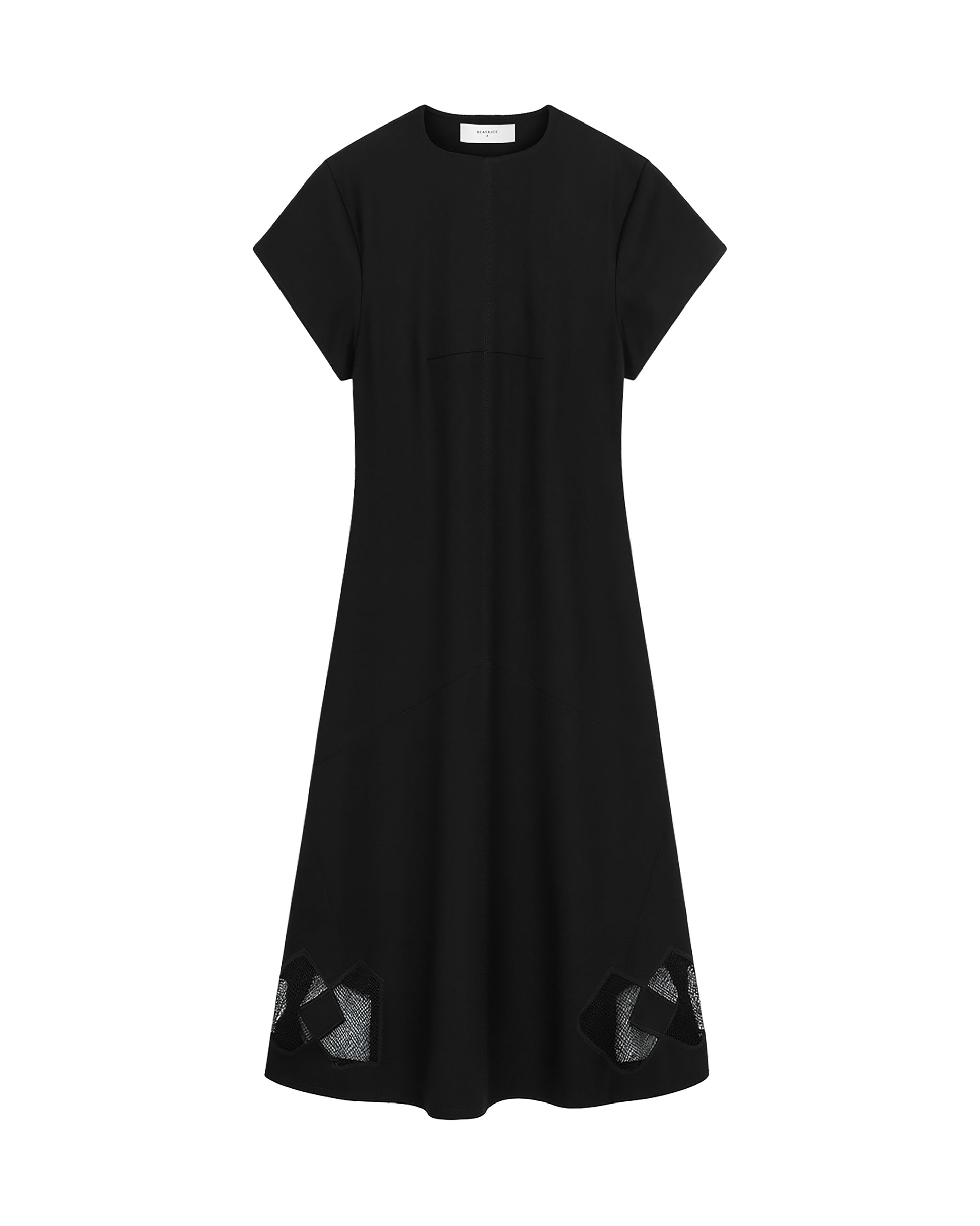Beatrice B Black Midi Dress Round Neck Short Sleeve Fit & Flare Dress