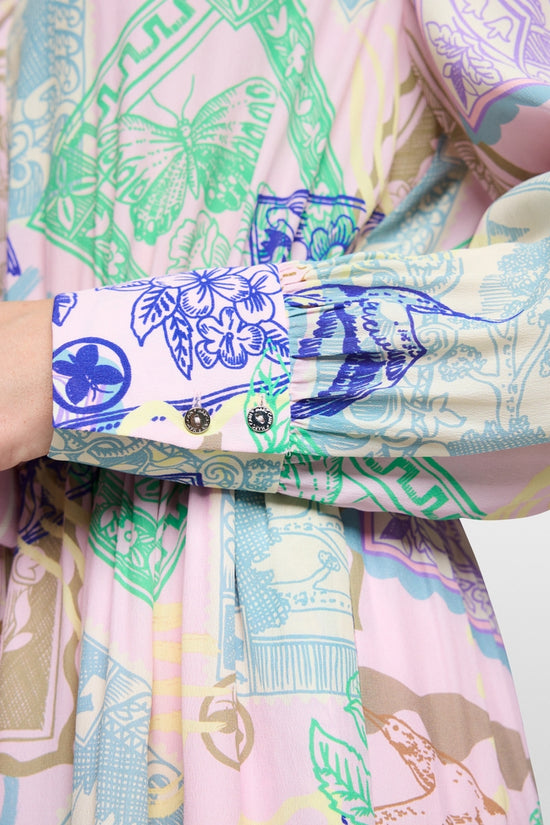 Marc Cain Pink Stamp Print Long Sleeve Midi Dress AC21.20 W19