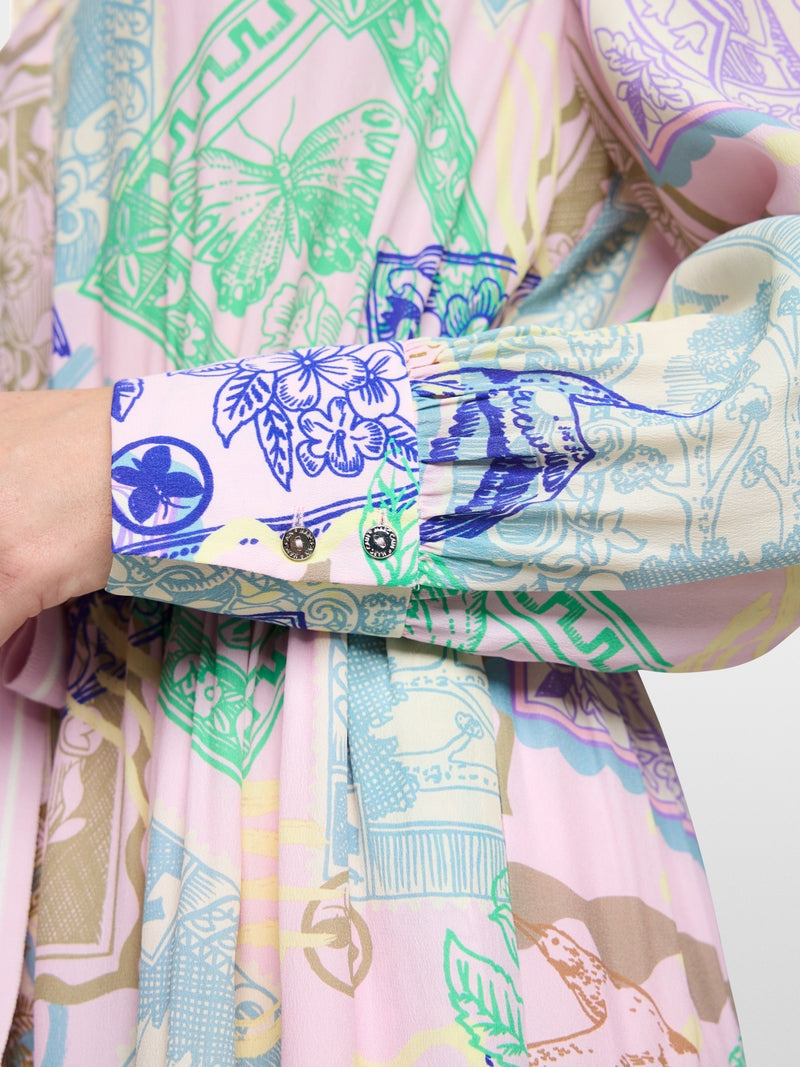 Marc Cain Pink Stamp Print Long Sleeve Midi Dress AC21.20 W19