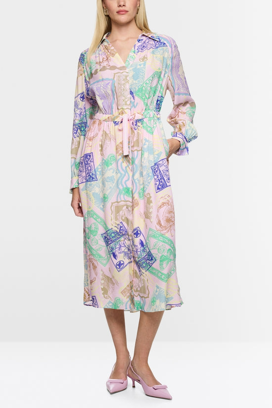Marc Cain Pink Stamp Print Long Sleeve Midi Dress AC21.20 W19