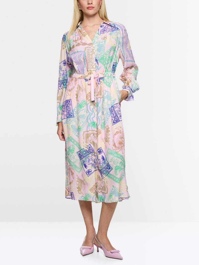 Marc Cain Pink Stamp Print Long Sleeve Midi Dress AC21.20 W19