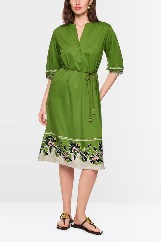 Marc Cain Green Cotton Midi Dress with Floral Print