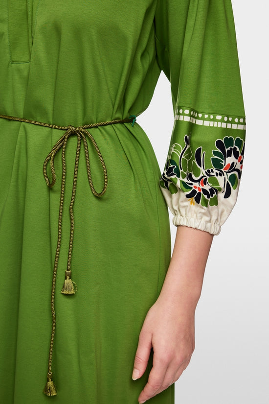 Marc Cain Green Cotton Midi Dress with Floral Print
