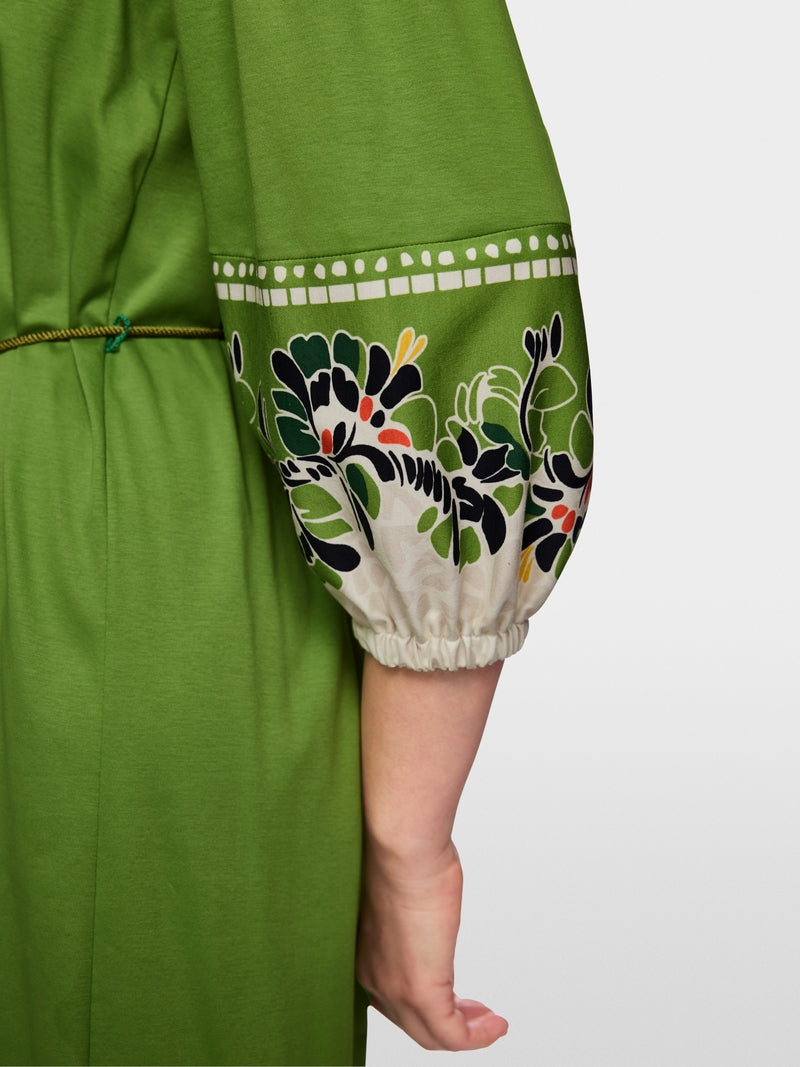 Marc Cain Green Cotton Midi Dress with Floral Print