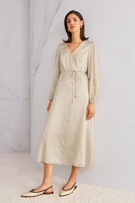 Marc Cain Ecru Devoré Satin Dress with Leopard Print AC21.36 W67