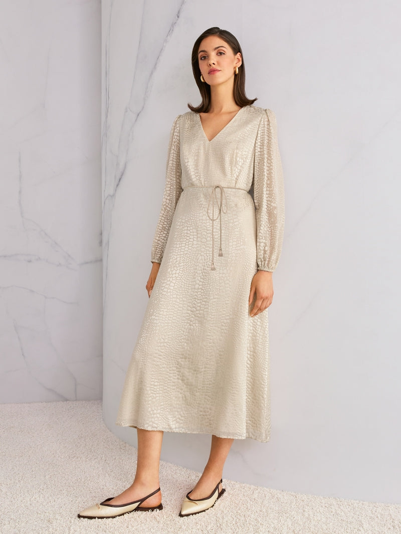 Marc Cain Ecru Devoré Satin Dress with Leopard Print AC21.36 W67