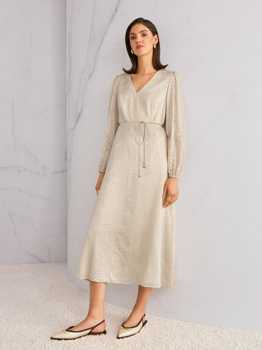 Marc Cain Ecru Devoré Satin Dress with Leopard Print AC21.36 W67