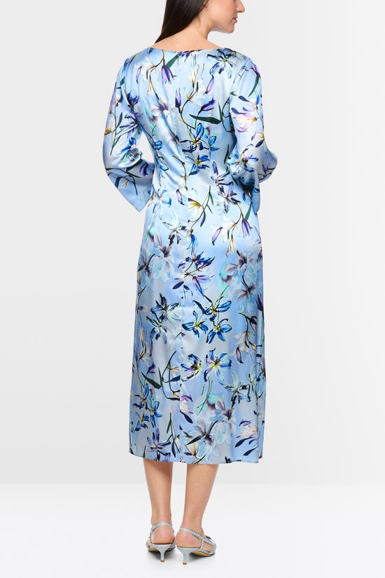 Marc Cain Blue Silk Midi Dress with Floral print