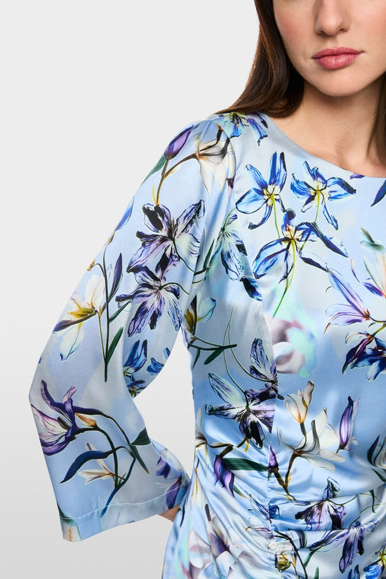 Marc Cain Blue Silk Midi Dress with Floral print