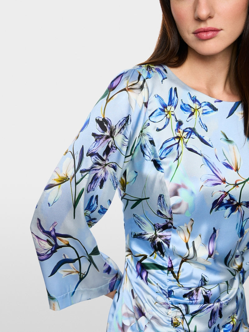 Marc Cain Blue Silk Midi Dress with Floral print