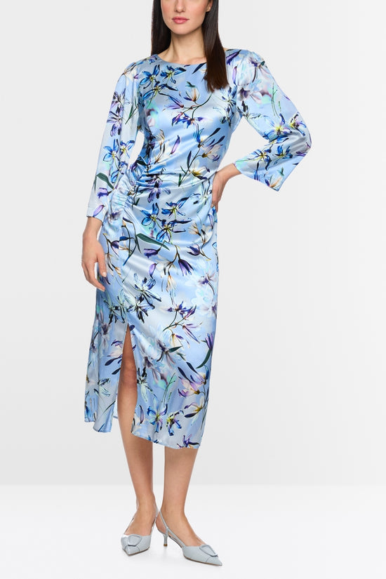 Marc Cain Blue Silk Midi Dress with Floral print