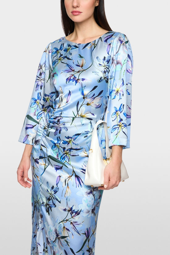 Marc Cain Blue Silk Midi Dress with Floral print