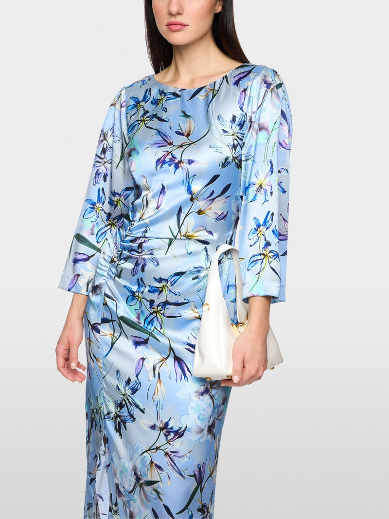 Marc Cain Blue Silk Midi Dress with Floral print