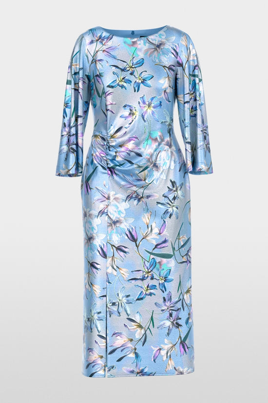 Marc Cain Blue Silk Midi Dress with Floral print