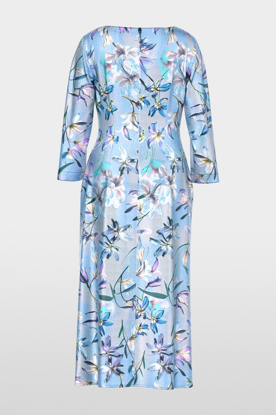 Marc Cain Blue Silk Midi Dress with Floral print