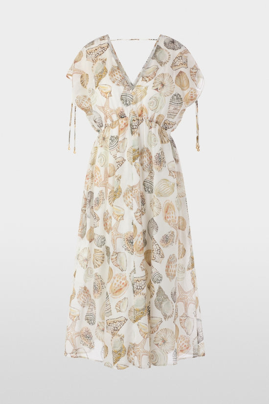 Marc Cain Off-White with Shell Print Mid-Length Dress in Cotton and Silk AC21.47 W49
